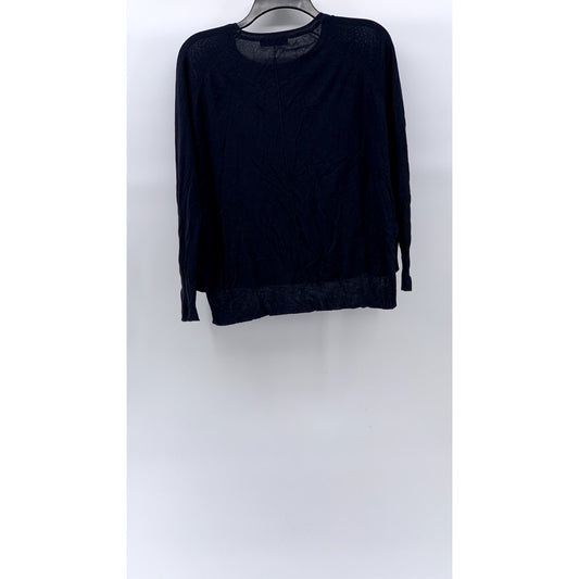 ZARA KNIT Women's Navy Blue Crewneck Long Sleeve Hi-Low Pullover Sweater SZ M
