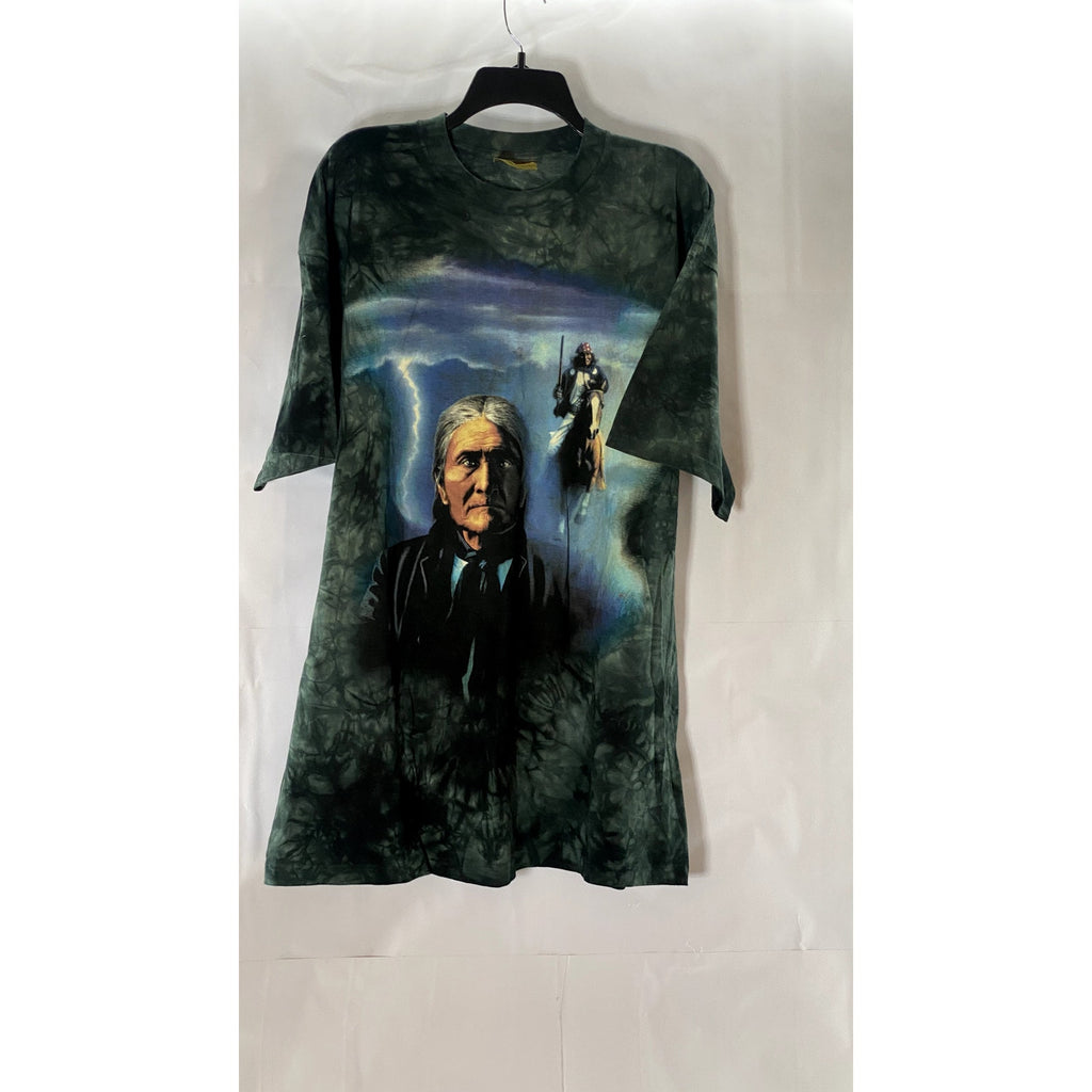 THE MOUNTAIN Women's Green Tie-Dye Native American Short Sleeve T-Shirt SZ 2XL