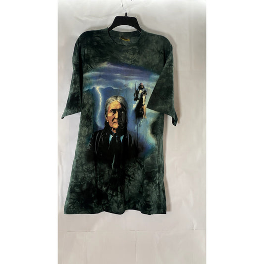 THE MOUNTAIN Women's Green Tie-Dye Native American Short Sleeve T-Shirt SZ 2XL