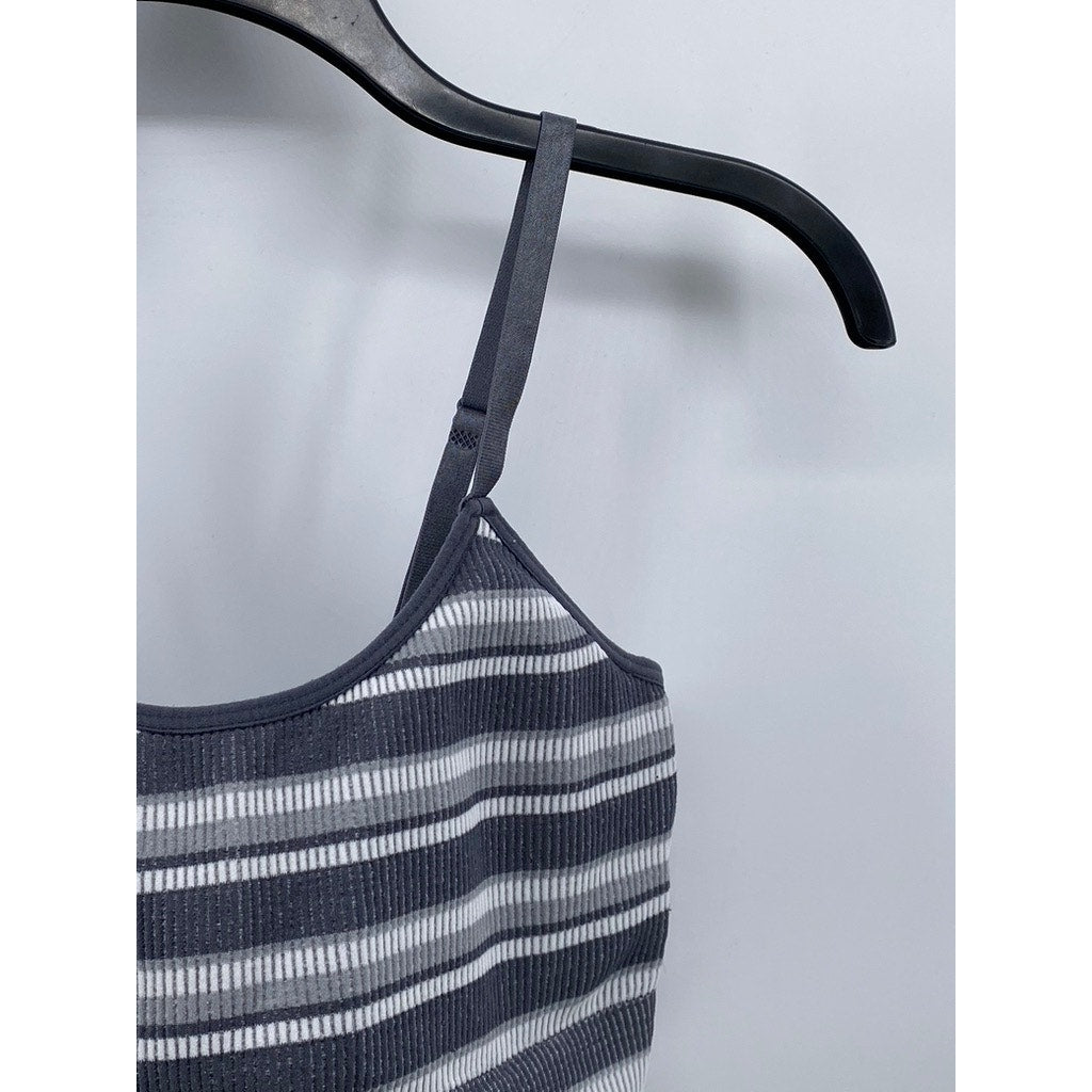 SKINNYGIRL Women’s Gray Striped Scoop-Neck Spaghetti Strap Cropped Tank Top SZ M