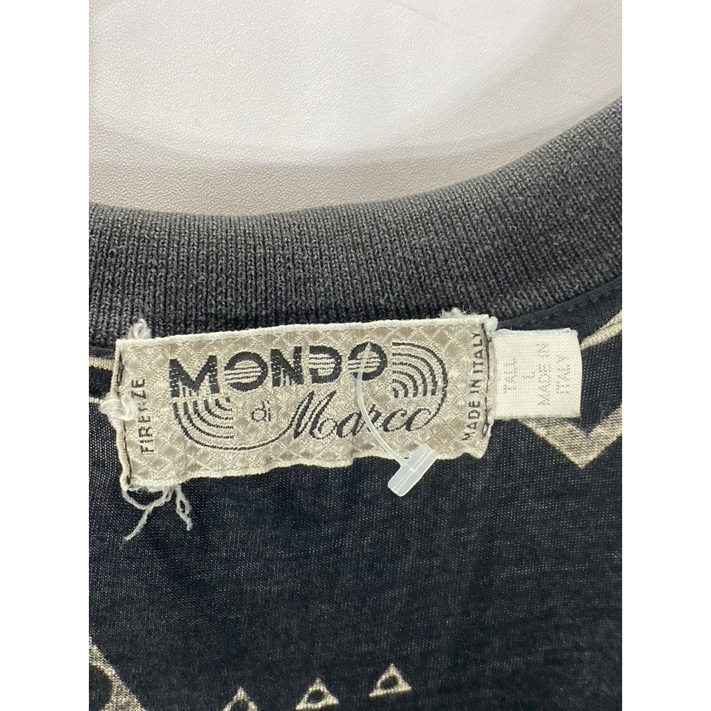 MONDO DI MARCO Men's Vintage Tall Black Geo-Print Short Sleeve Polo Shirt SZ L/T