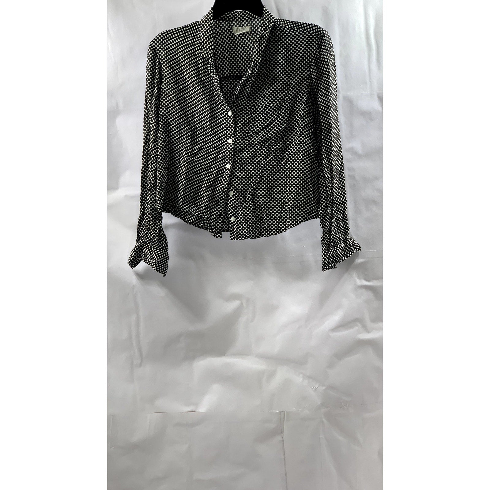 COOPERATIVE Women’s Black-White Polka Dot Long Sleeve Button-Up Top SZ XS