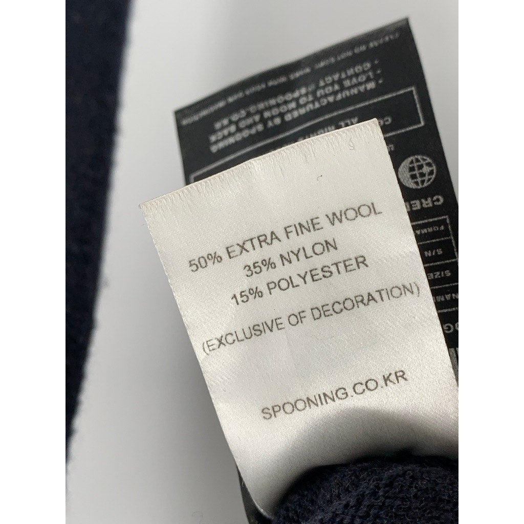 SPOONING Women's Navy Blue Knit Wool Primary Club Button-Up Cropped Cardigan SZS