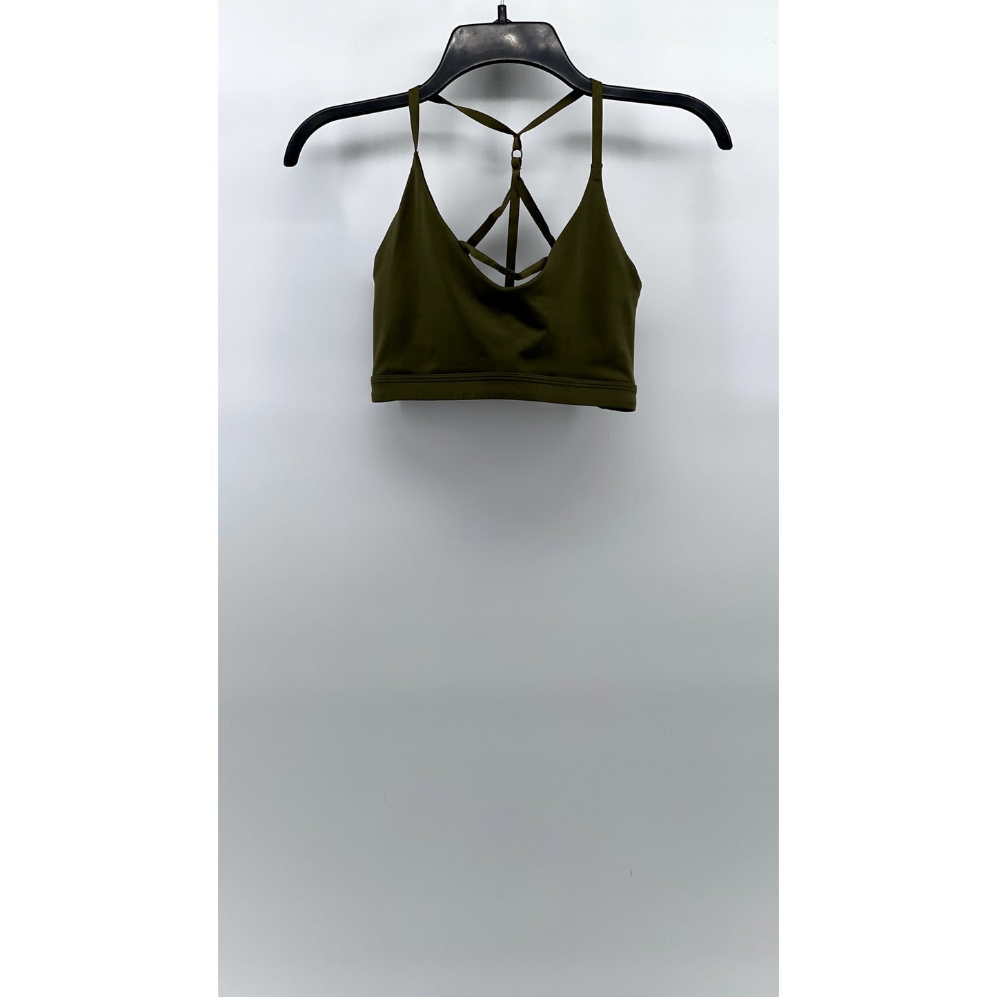 NIKE Women's Olive Green Dri-Fit Strappy Cross-Back V-Neck Strap Sports Bra SZ M