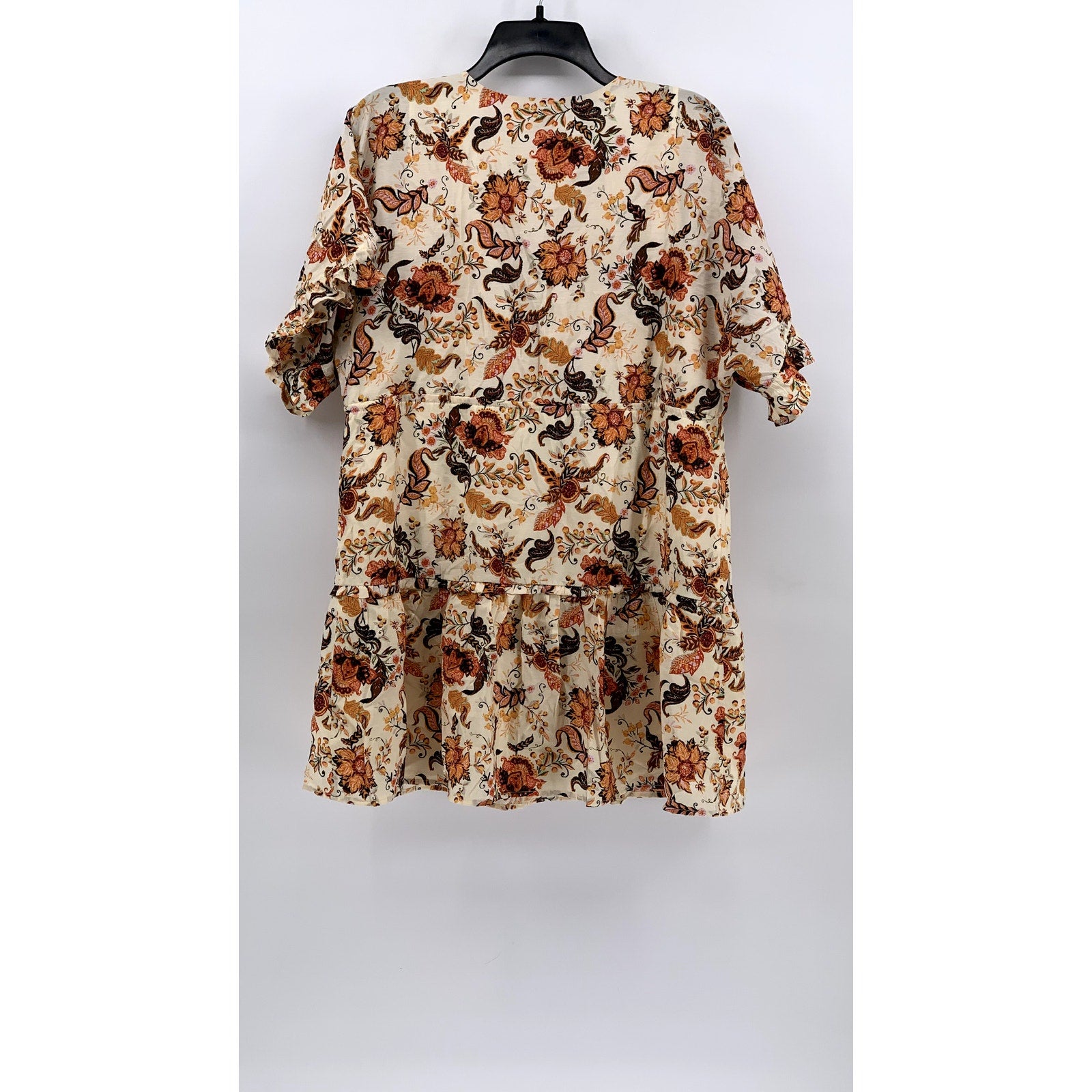 FOREVER 21 Women's Cream-Orange Floral Short Sleeve V-Neck Mini Dress SZ S