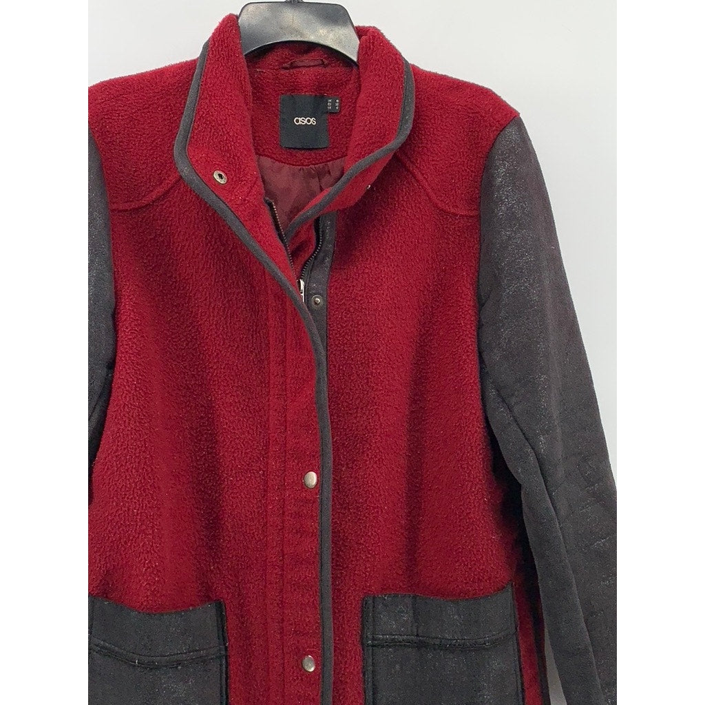 ASOS Women's Red-Black Fleece Button-Down Jacket SZ 6
