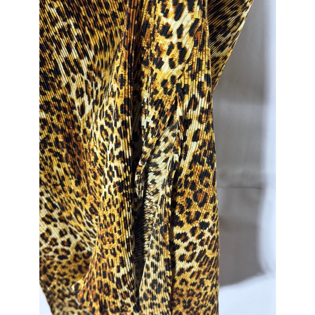 VIOLET ROMANCE Women's Brown Multi Leopard Print Plisse Midi Dress SZ 12