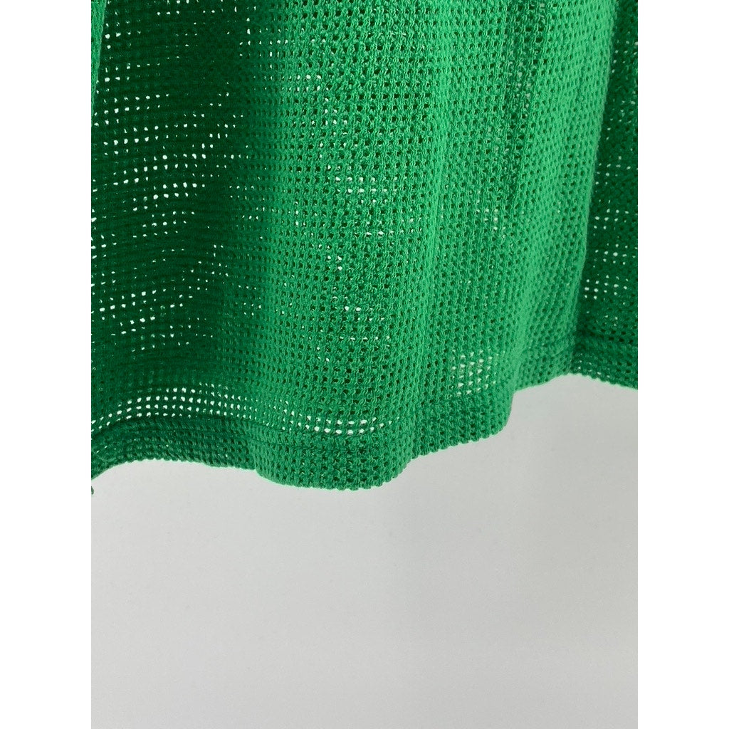 BASIC EDITIONS Women's Green Mesh Scoop-Neck Swoosh Logo Tank Top SZ L