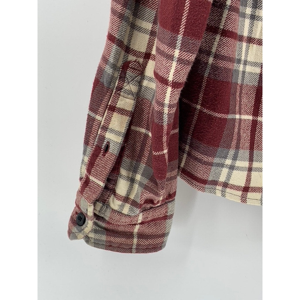 AMERICAN EAGLE Men's Red-White Plaid Button-Up Long Sleeve Flannel Shirt SZ M