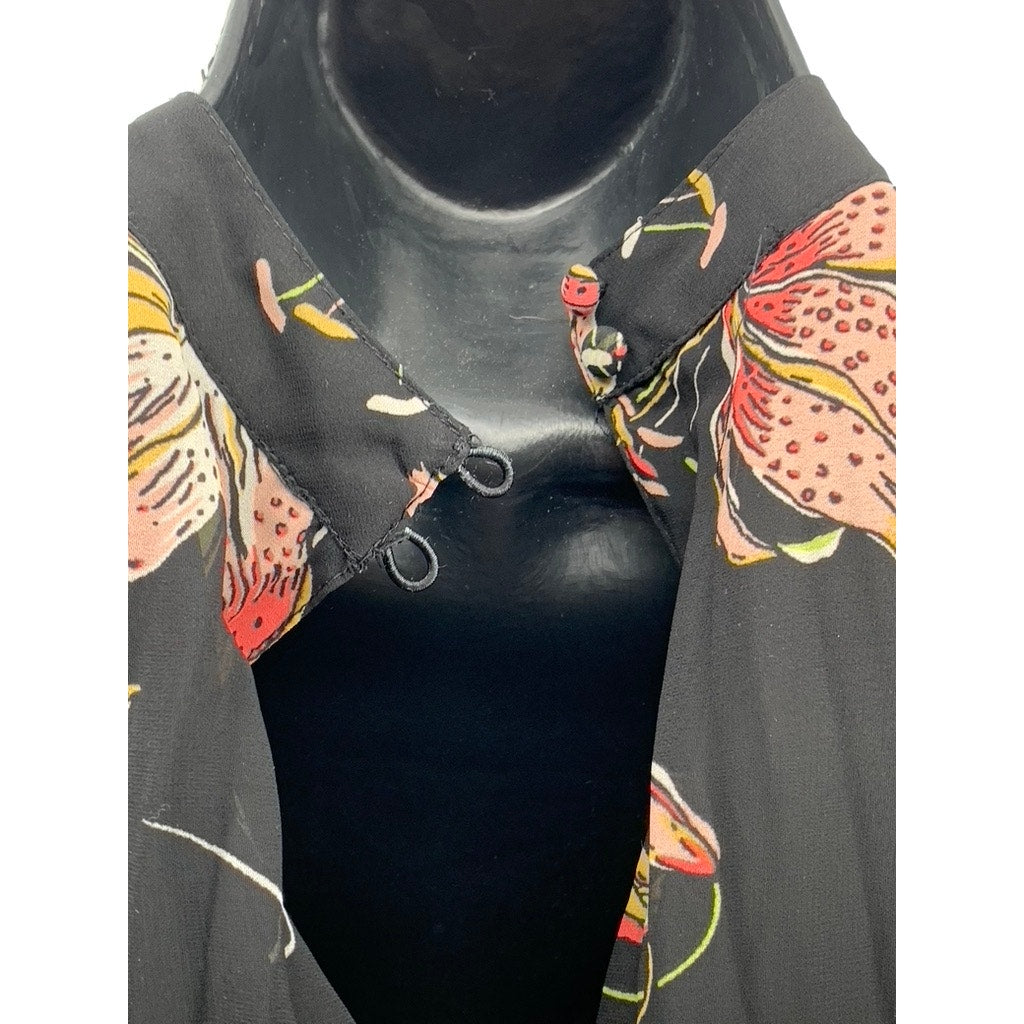 ASOS Women's Black Floral Print Long Sleeve Pleated A-Line Knee Length Dress SZ8