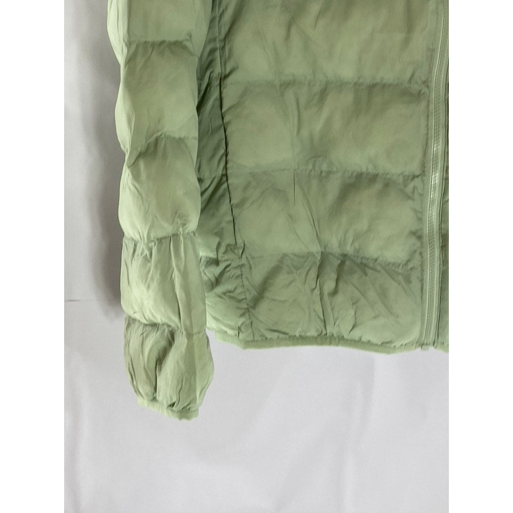 UNIQLO Kid's Light Green Puffer Hooded Warm Padded Zip-Up Jacket SZ 11-12