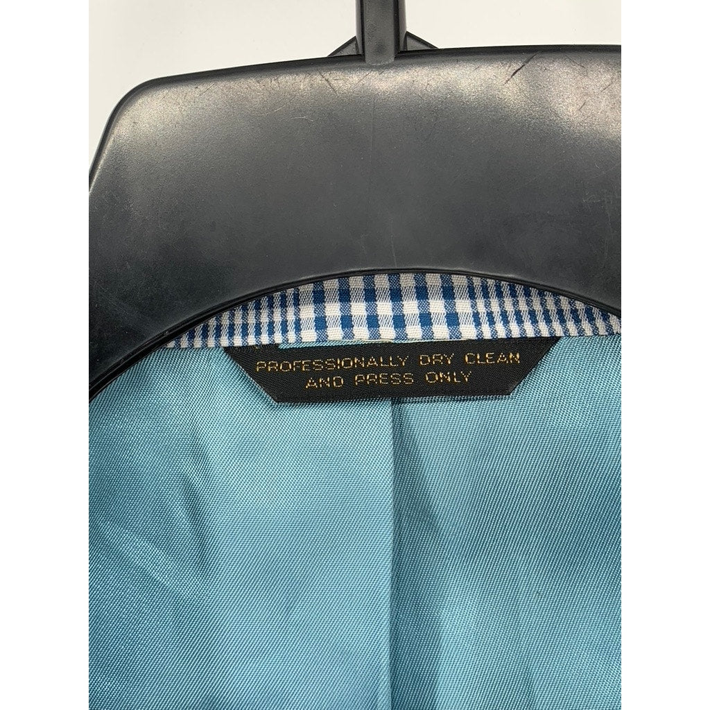 HUGHES & HATCHER Men's Blue Vintage Gingham Plaid Two-Button Blazer SZ 37S