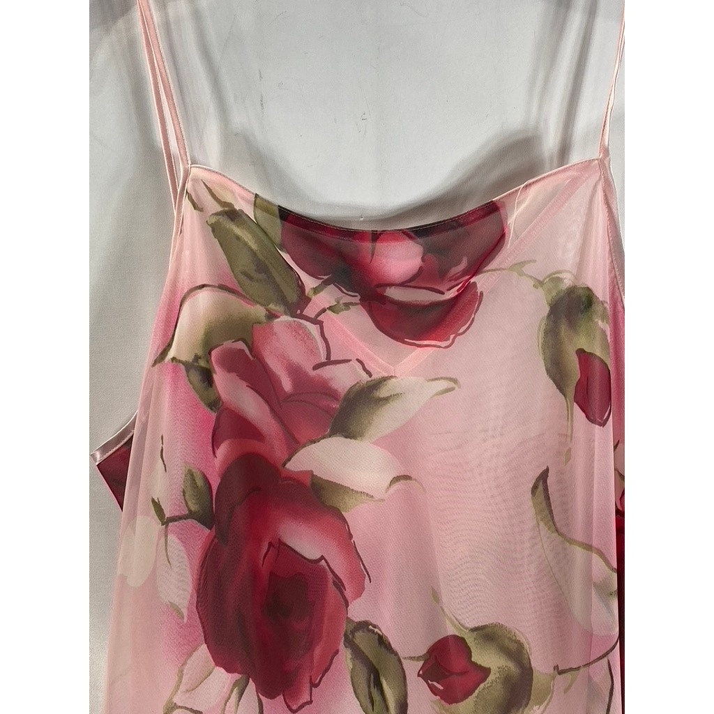 VALERIE STEVENS Women's Pink Vintage Large Floral Peignoir Nightgown SZ M