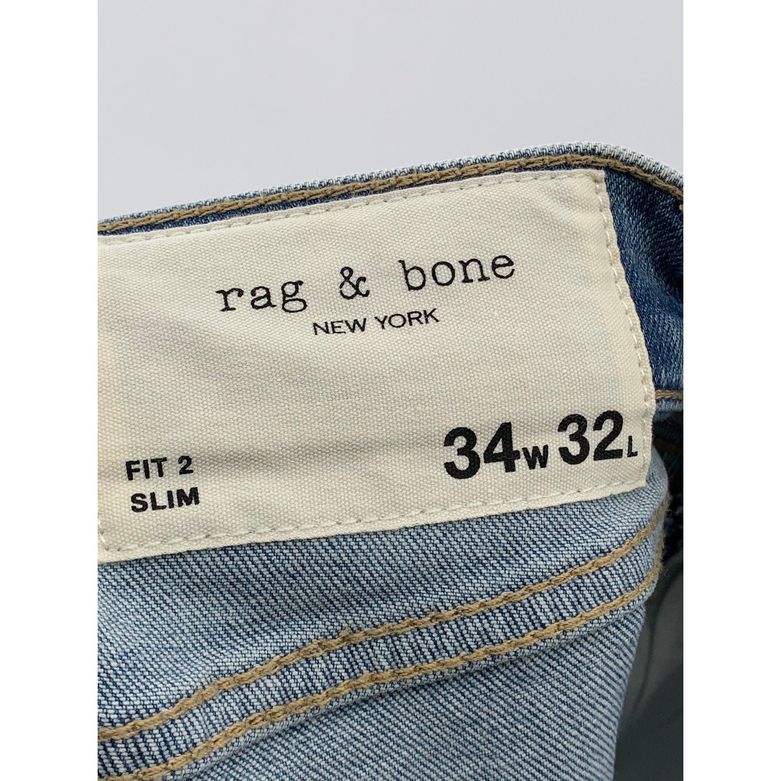RAG & BONE Men's Flynn Light Blue Fit 2 Slim-Fit Five Pocket Jeans SZ 34X32