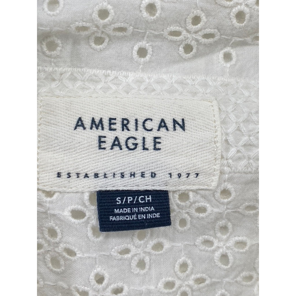 AMERICAN EAGLE Men's Off-White Eyelet Button-Up Short Sleeve Shirt SZ S