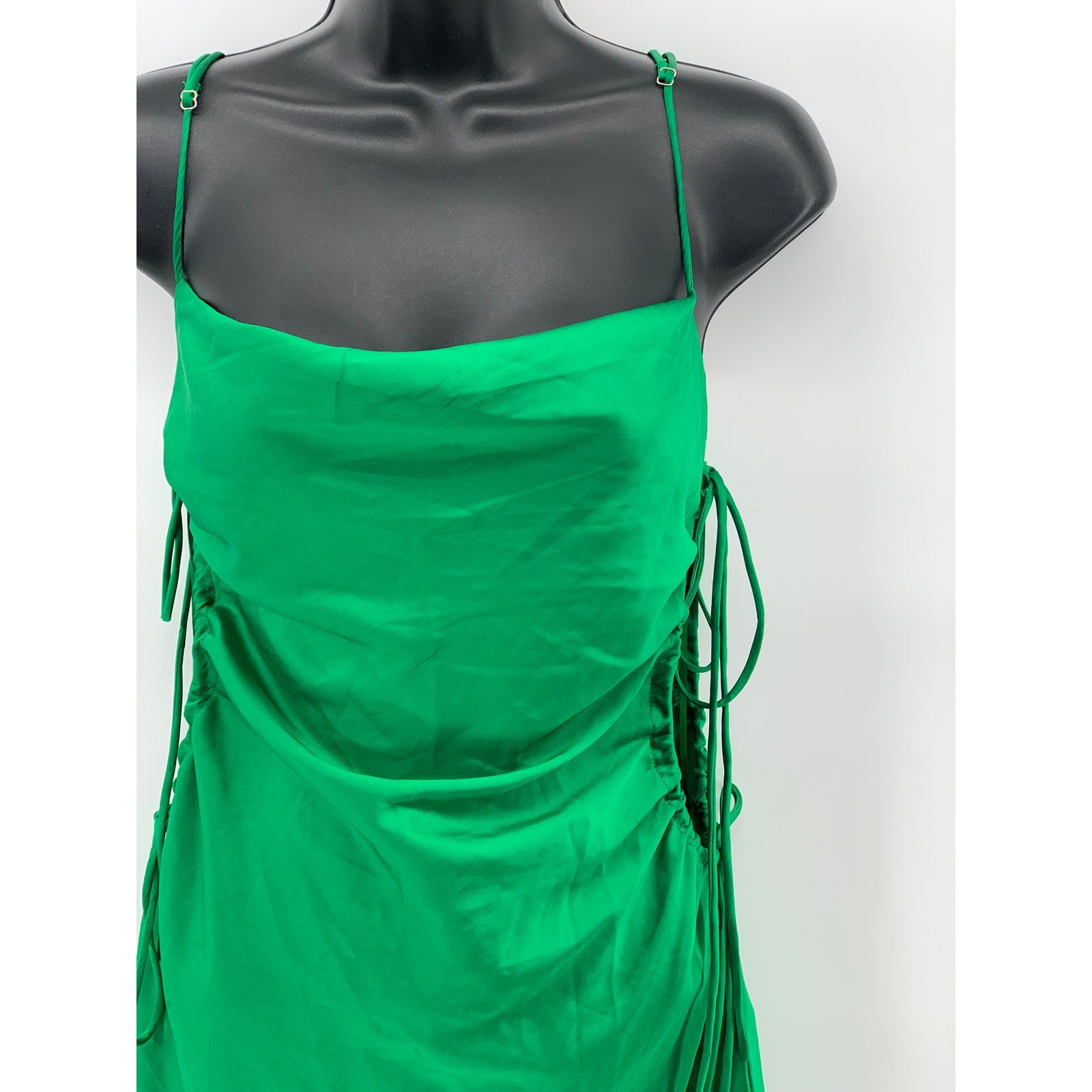 BEIGE BOTANY Women's Dark Green Satin Side-Cutout Cowl-Neck Bodycon Dress SZ S