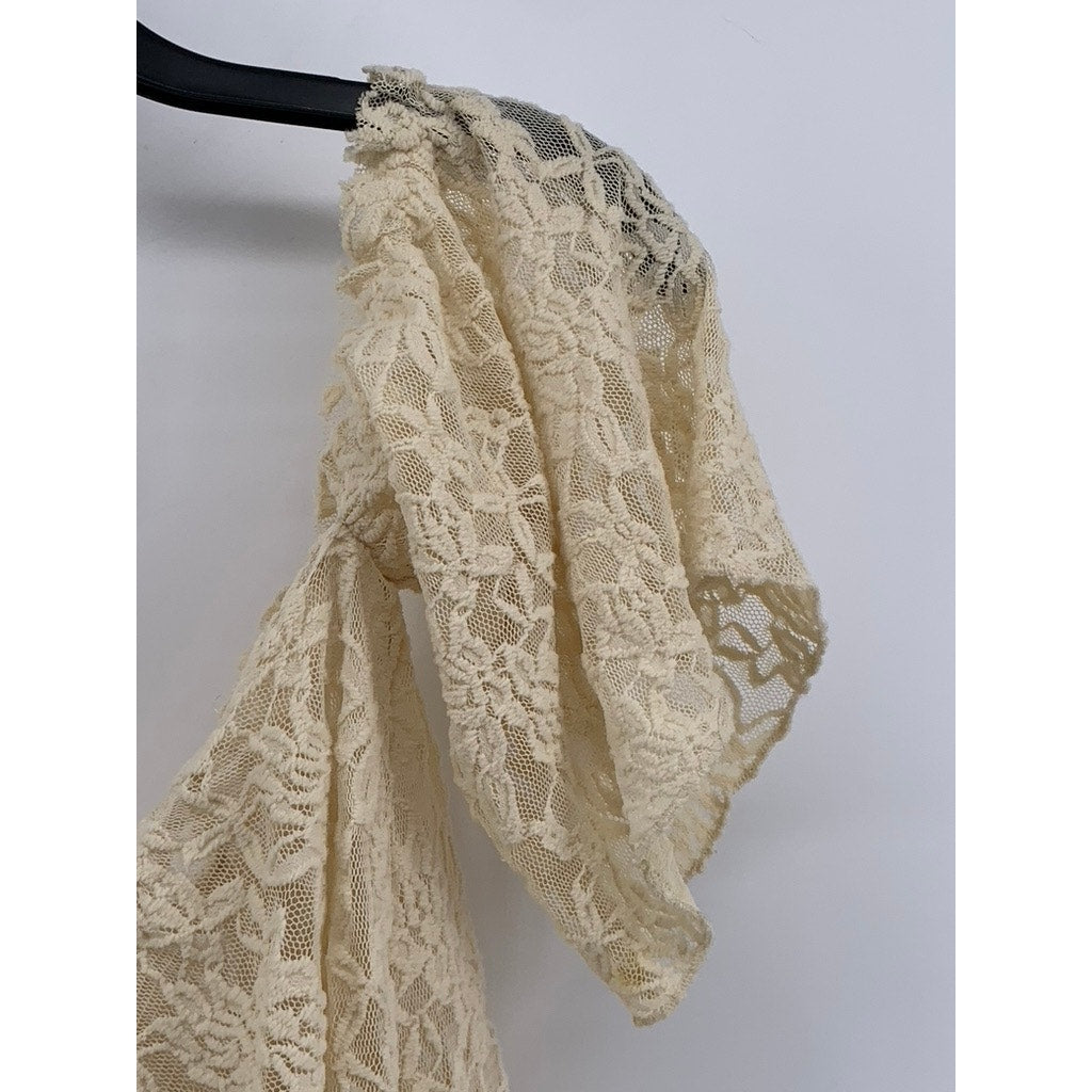 KIMCHI BLUE Women's Beige Floral Lace Back Cropped Top SZ M