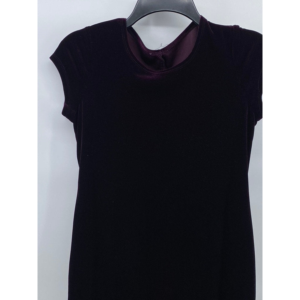 UNBRANDED Women's Purple Crewneck Velvet Short Sleeve Tie-Waist Maxi Dress SZ 14