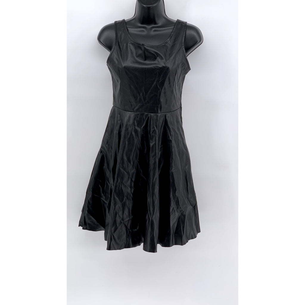 SHEIN Women's Black Faux Leather Scoop-Neck A-Line Tank Dress SZ 6