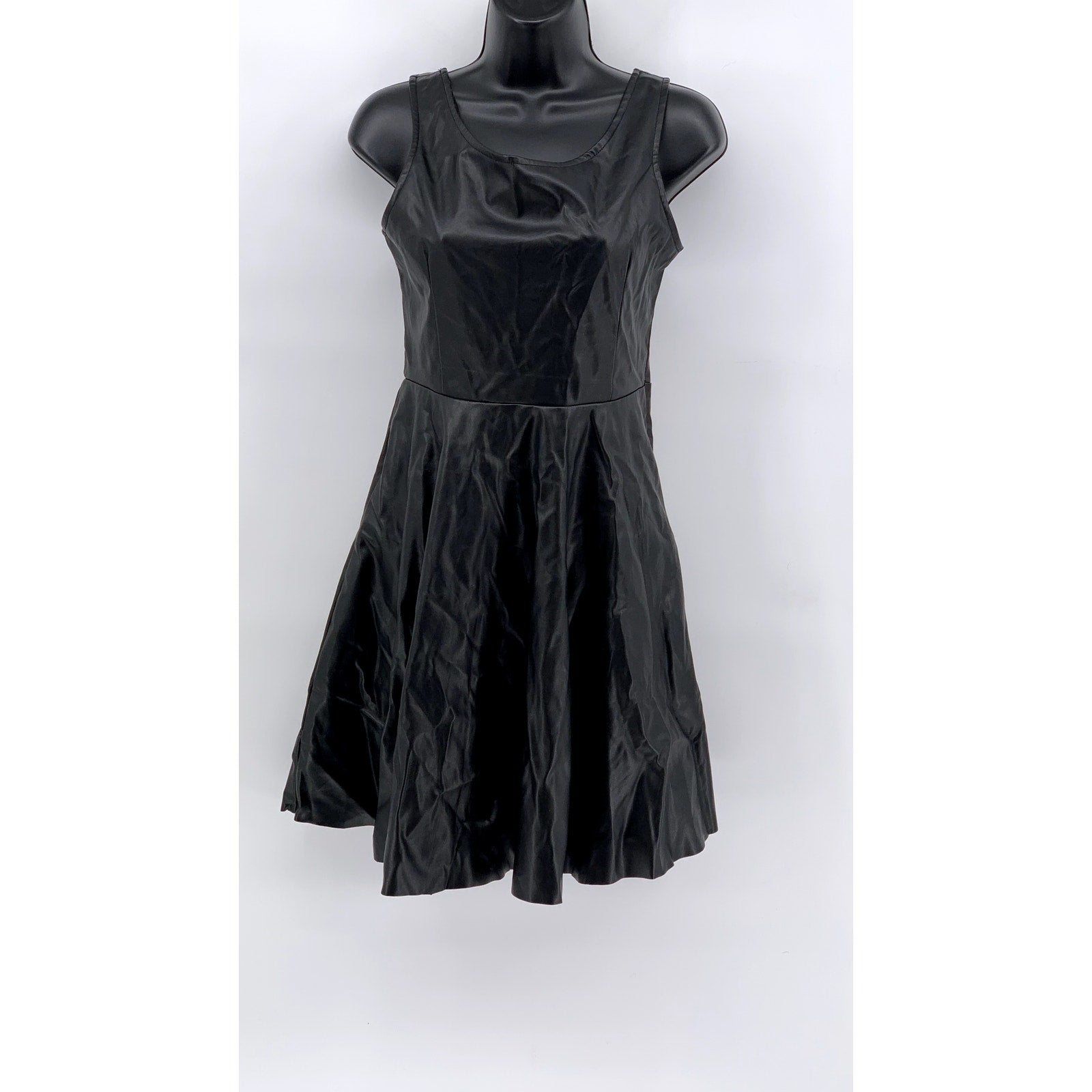 SHEIN Women's Black Faux Leather Scoop-Neck A-Line Tank Dress SZ 6