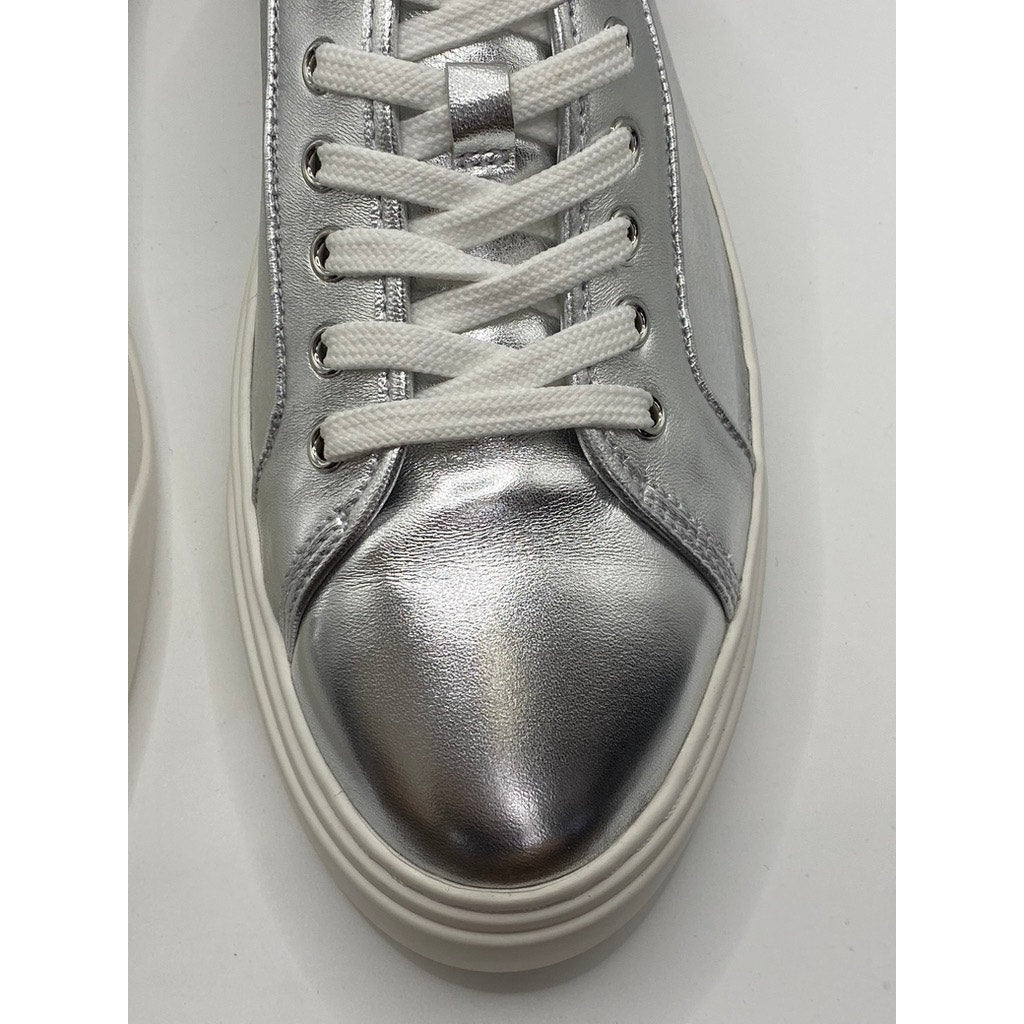 STUART WEITZMAN Women's Silver Skater Slip-On Flatform Mule Sneakers SZ 9.5