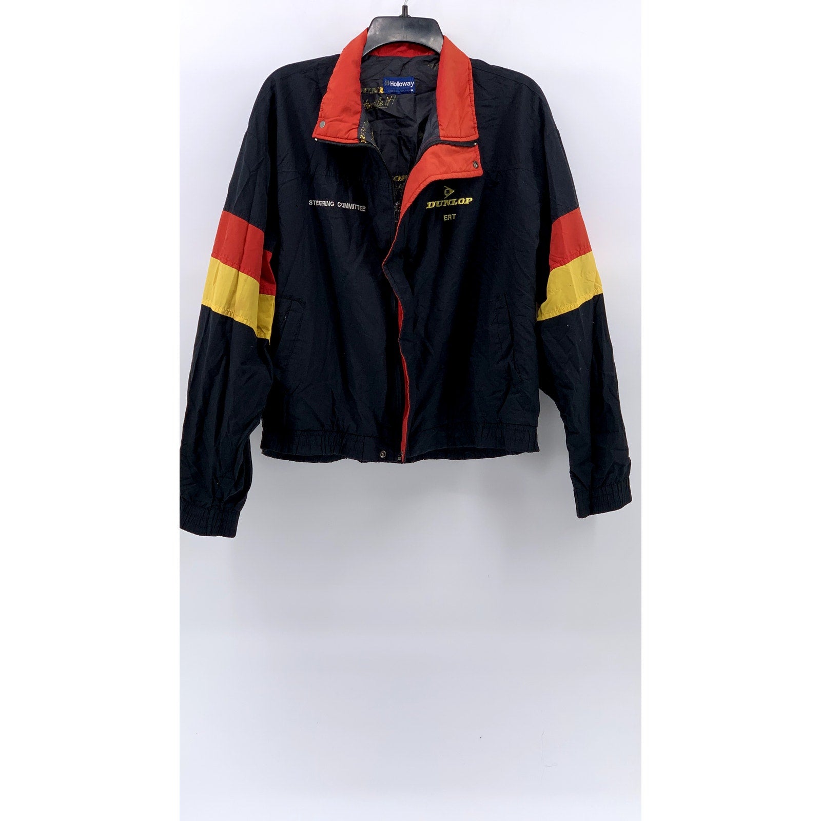 HOLLOWAY Men's Black-Red-Yellow Striped Motor Speedway Jacket SZ M