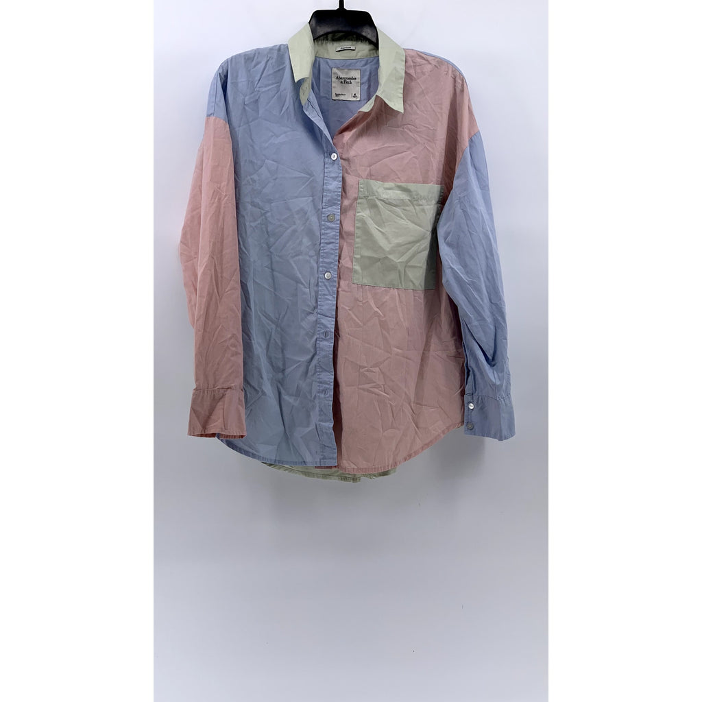 ABERCROMBIE & FITCH Women's Pastel Colorblock Oversized Button-Up Poplin Top SZM