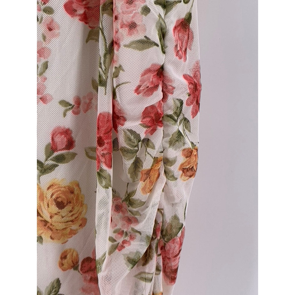 AMBIANCE Women's Plus White Floral Bodycon Midi Dress SZ 2X