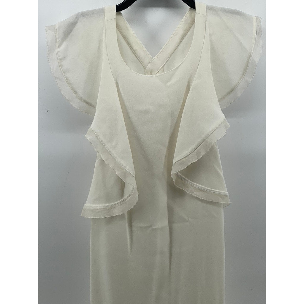 CLUB MONACO Women’s White Irina Ruffle-Sleeve Sheath Knee-Length Dress SZ 2