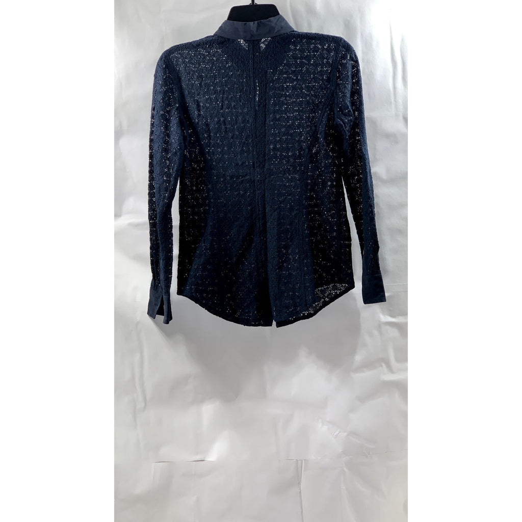 CLUB MONACO Women's Navy Floral Lace Button-Up Long Sleeve Top SZ XS