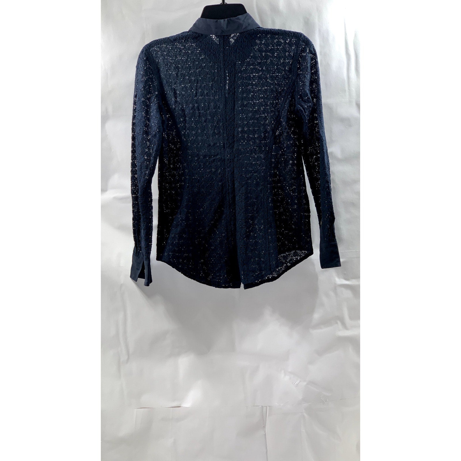 CLUB MONACO Women's Navy Floral Lace Button-Up Long Sleeve Top SZ XS