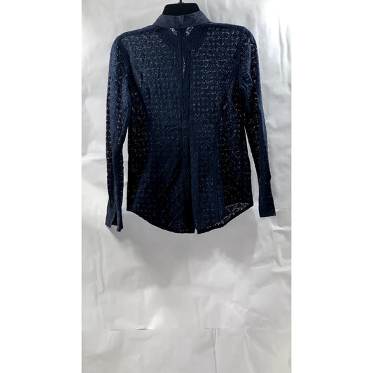 CLUB MONACO Women's Navy Floral Lace Button-Up Long Sleeve Top SZ XS