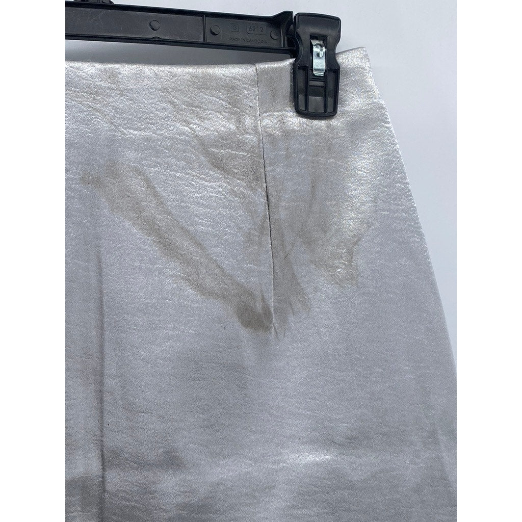 H&M Women's Silver Metallic Ruffle-Hem Mini Skirt SZ 6