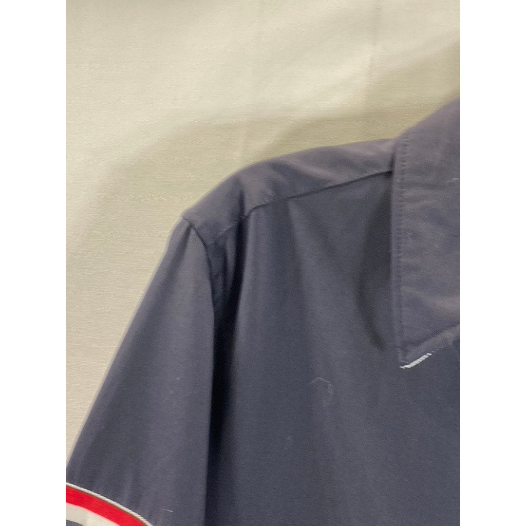 THOM BROWNE Men's Navy Stripe Armband Patch Button-Up Shirt Jacket SZ 1(S)