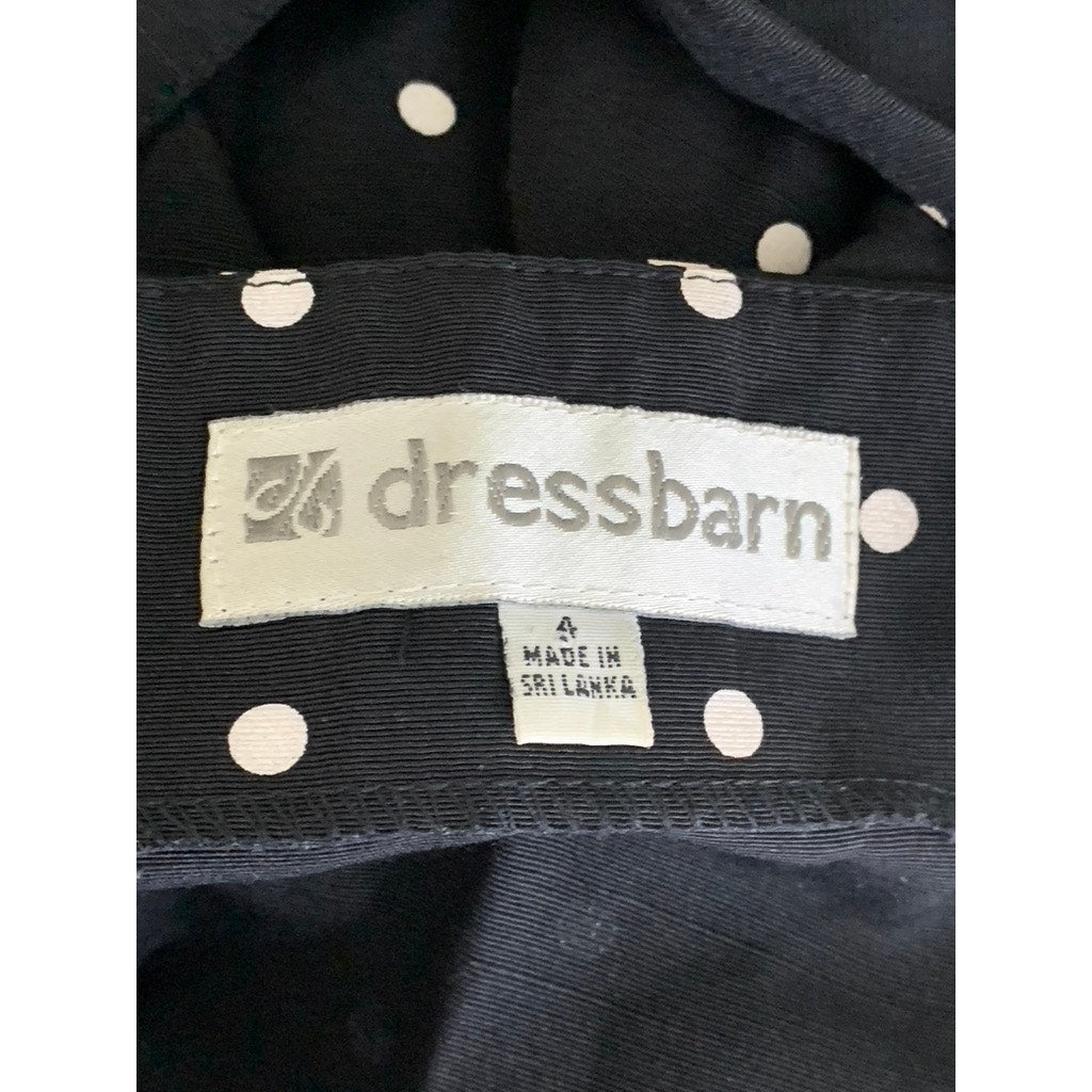 DRESSBARN Women's Vintage Black/White Polka Dot V-Neck Collared Midi Dress SZ 4