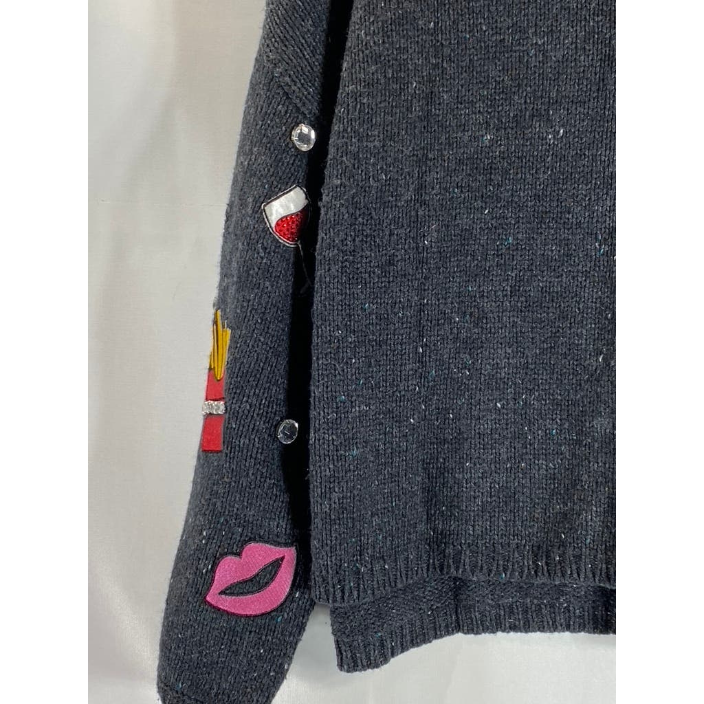 WILDFOX Women's Charcoal Crewneck French Fries & Kisses Pullover Sweater SZ S