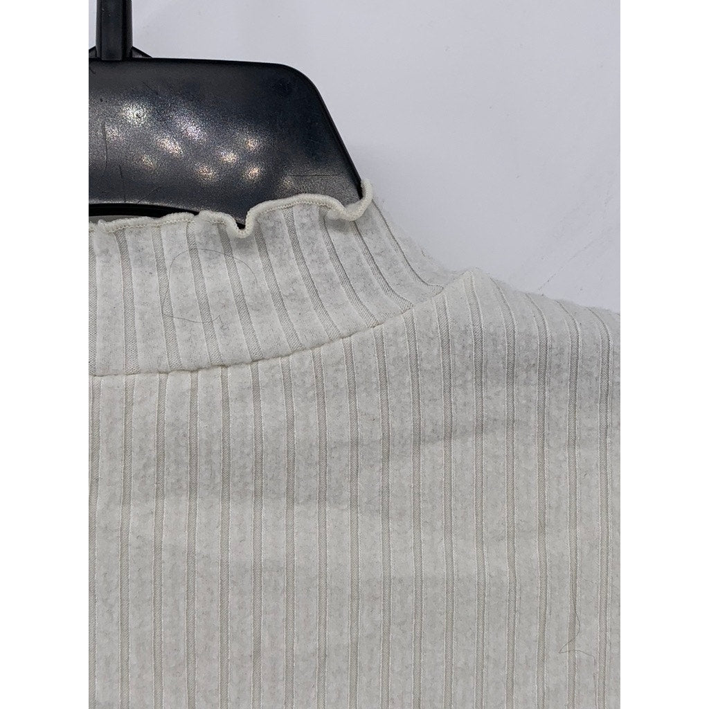 BP. Women's White Ribbed Lettuce-Trim Mock-Neck Crop Top SZ XS