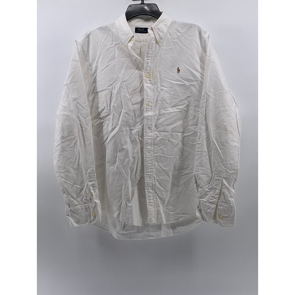 POLO RALPH LAUREN Men's White Solid Regular-Fit Button-Up Long Sleeve Shirt SZXL