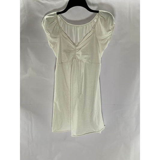 UNBRANDED Women's White Ruched V-Neck Tie-Back Short Sleeve Mini Dress SZ S