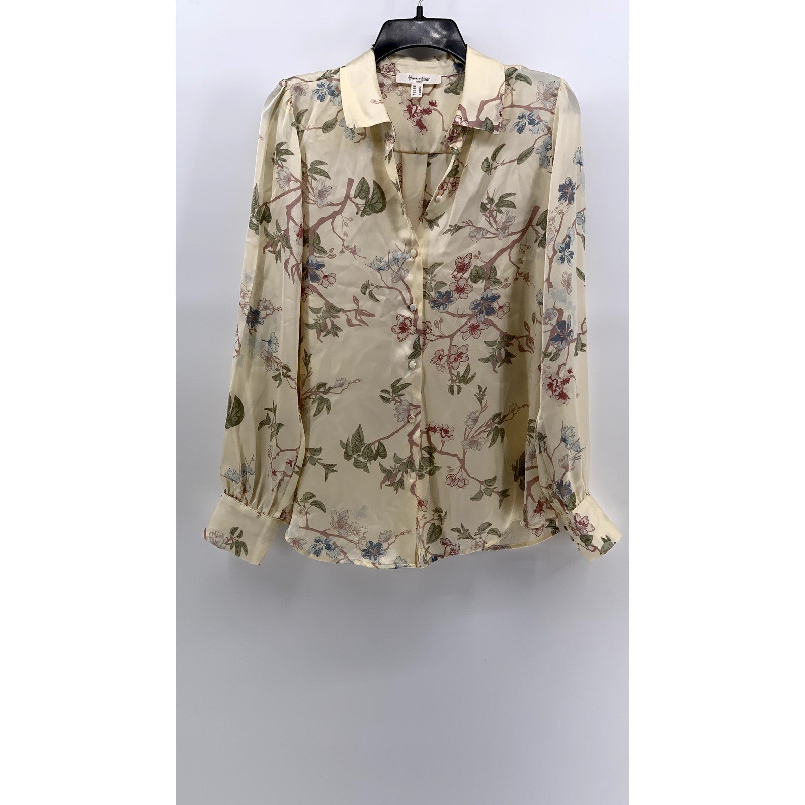HARVER & BLAIRE LONDON Women's Cream Floral Button-Up Long Sleeve Top SZ M