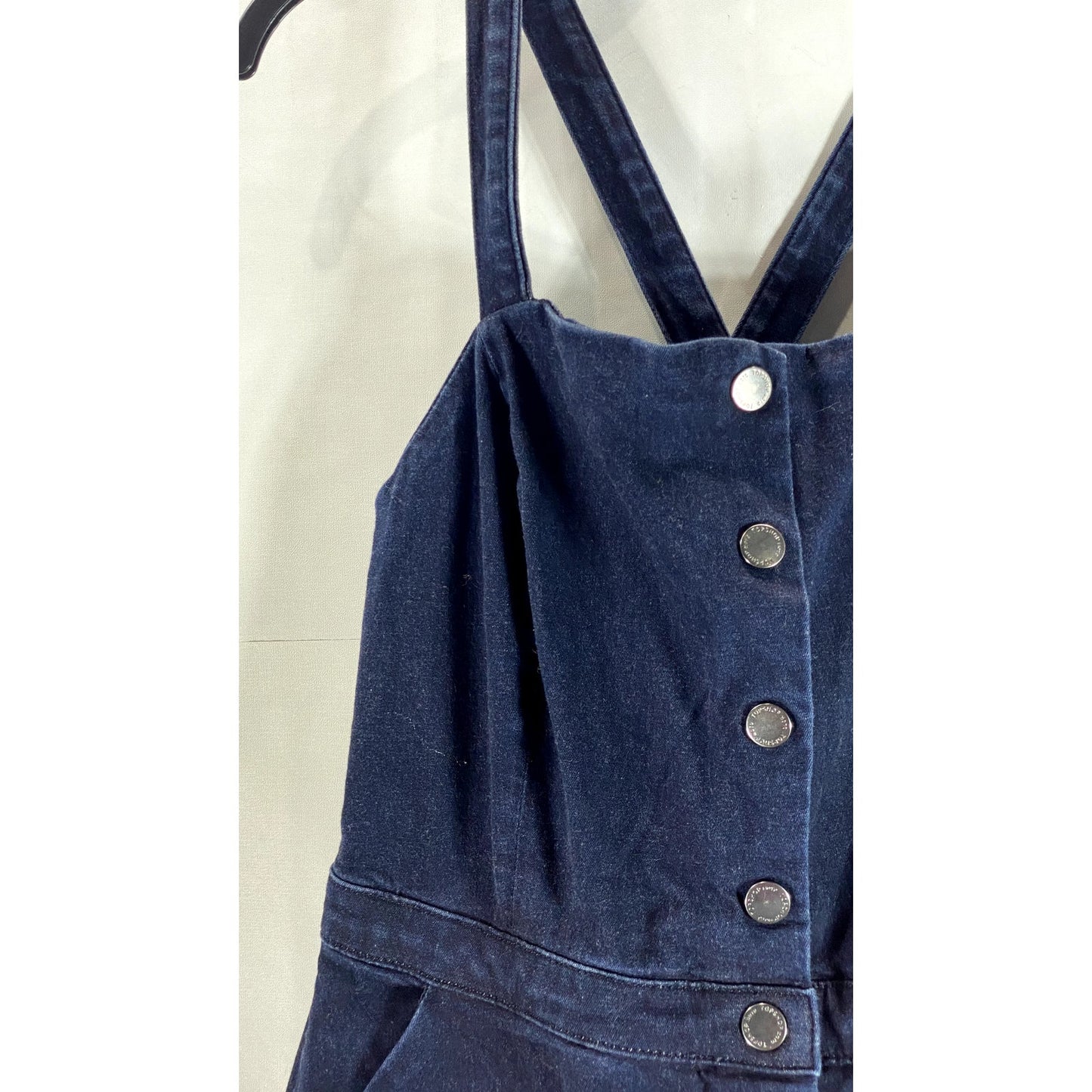 TOPSHOP MOTO Women's Blue Denim Button-Up Square-Neck Crossback Mini Dress SZ 10