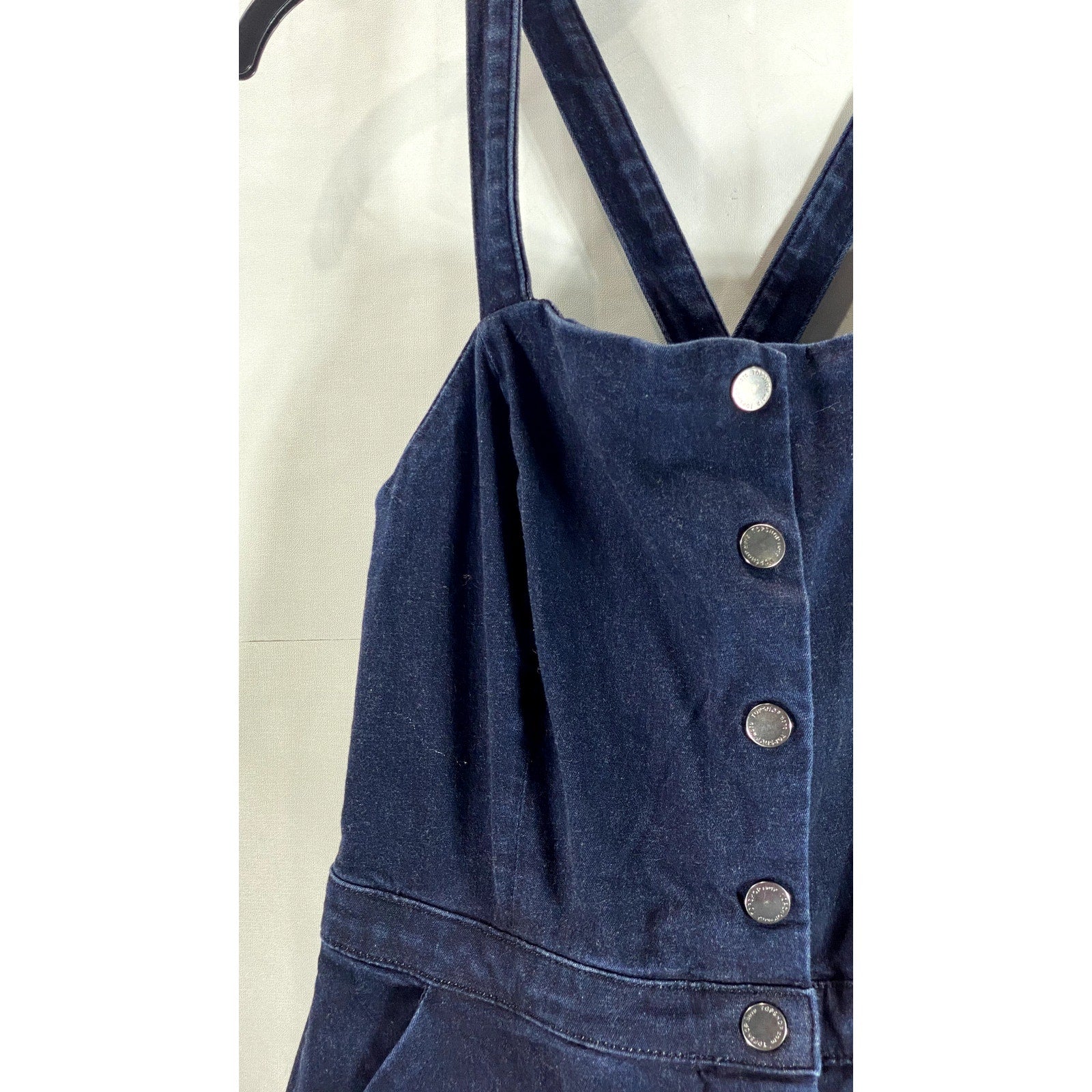 TOPSHOP MOTO Women's Blue Denim Button-Up Square-Neck Crossback Mini Dress SZ 10