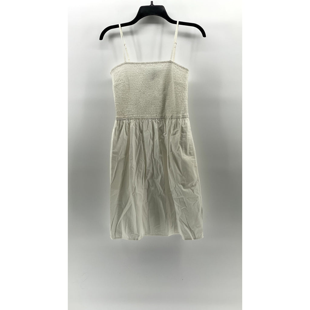 THE DROP Women's White Smocked Spaghetti Strap Fit & Flare Mini Dress SZ S