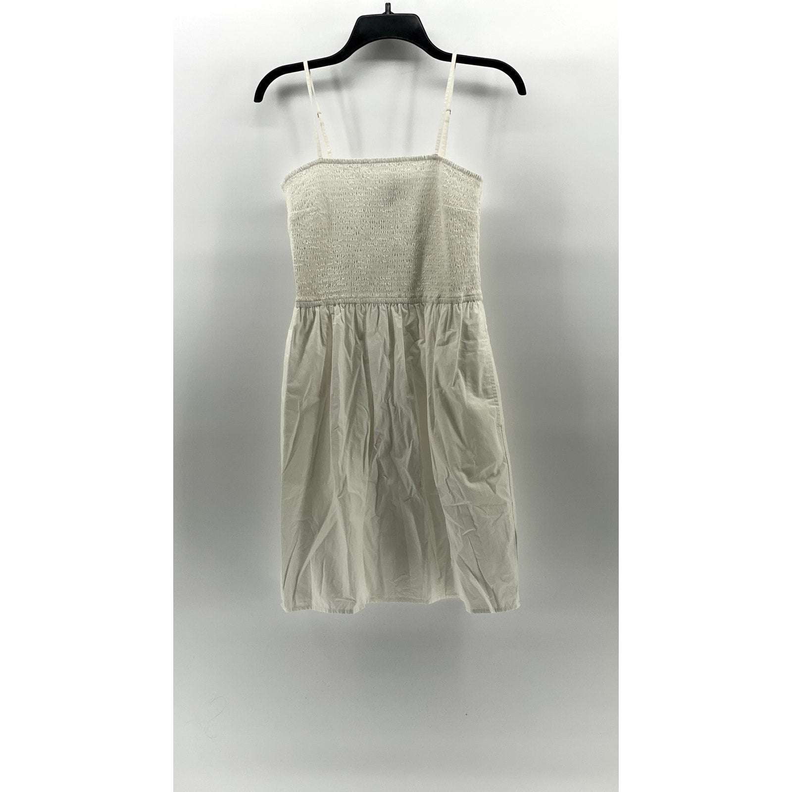 THE DROP Women's White Smocked Spaghetti Strap Fit & Flare Mini Dress SZ S
