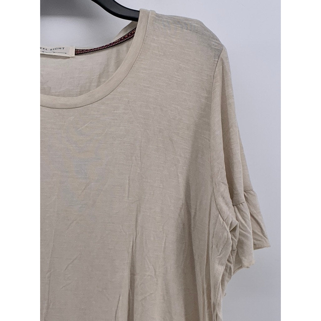 LEVEL EIGHT Women's Beige Crewneck Short Ruffle Sleeve Top SZ L/XL
