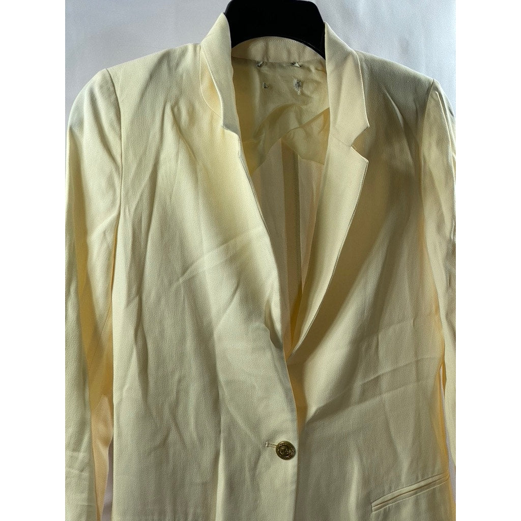 UNBRANDED Women's Beige Single-Button Long Sleeve Notch Lapel Blazer SZ S