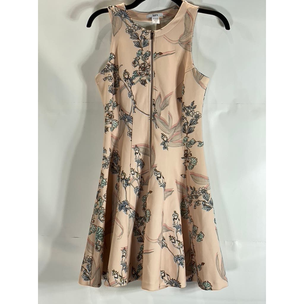 BAR III Women's Beige Floral Sleeveless Front-Zipper Fit & Flare Mini Dress SZ S