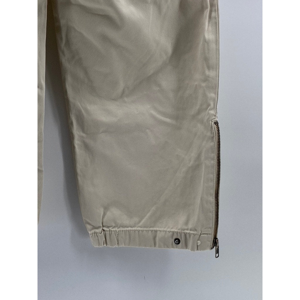 GAP Women's Beige Zipper-Hem Straight-Leg Relaxed-Fit Pants SZ 4