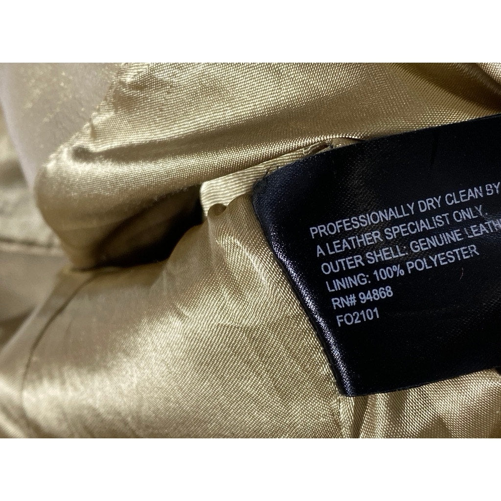 BERNARDO DESIGN Women's Vintage Gold Leather Notch Lapel Zip-Up Jacket SZ L