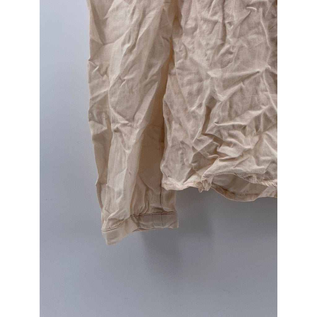 SHUMAQ Women's Light Pink Collarless Ruffle Button-Up Long Sleeves Top SZ S